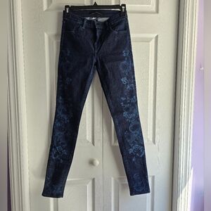 J Brand Blue Rose Print Mid Rise Super Skinny Jeans Size 24 Length 37.5in